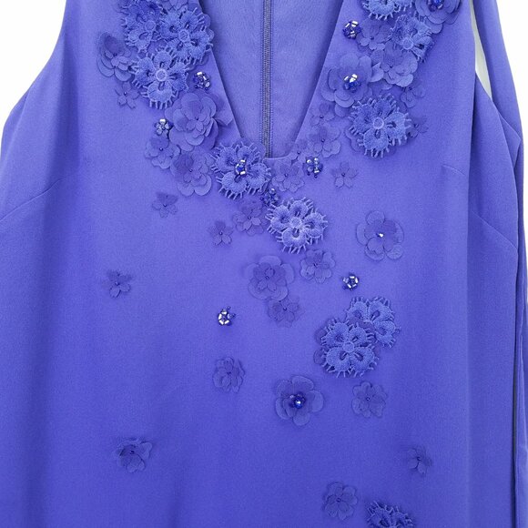 Karen Millan Mini Dress Sz 6 Floral Applique Beads Taffeta Purple Ruffle Tiered - Picture 7 of 16